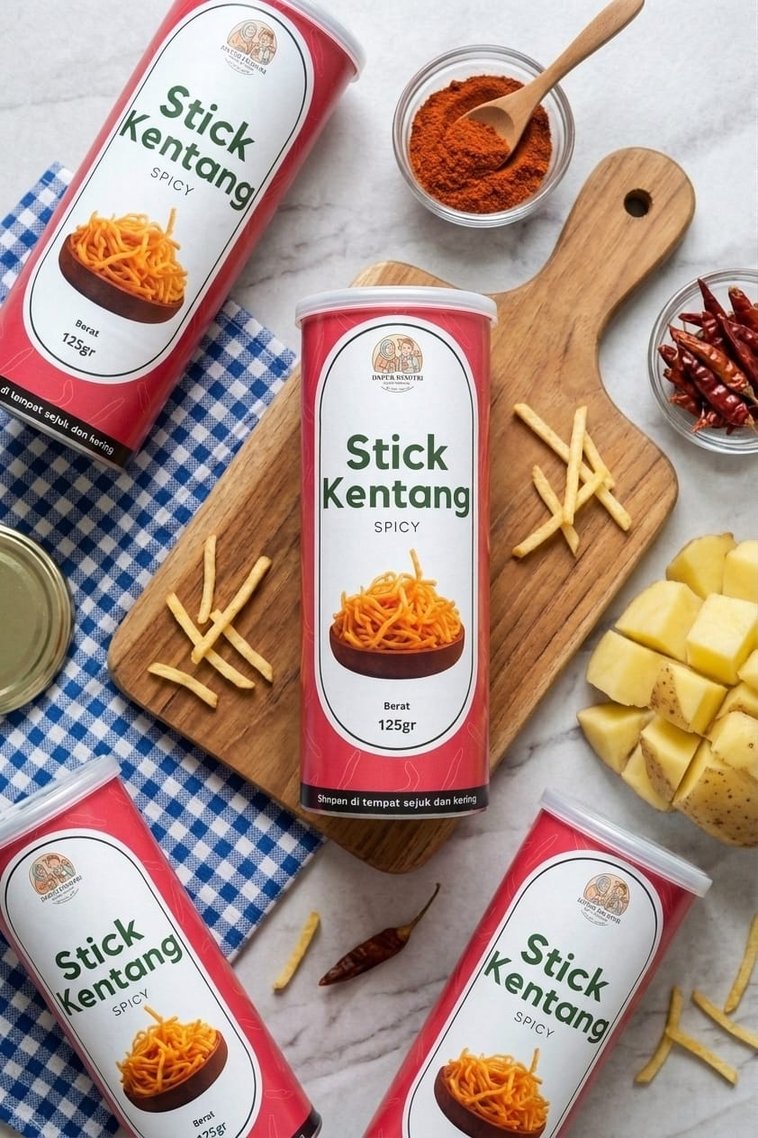 Stick Kentang Spicy Dapur Pasutri dalam kemasan tabung